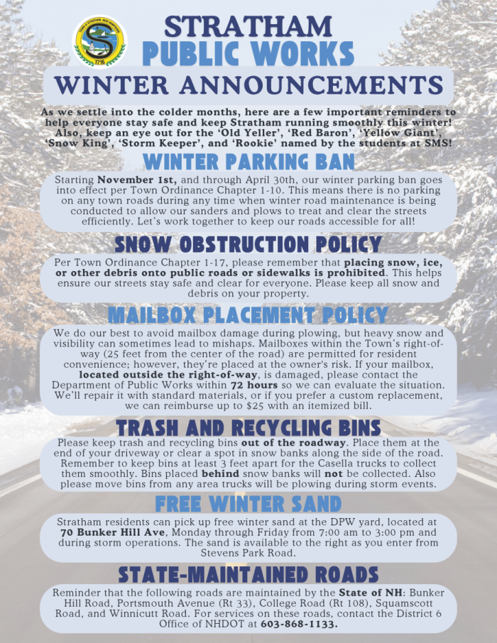 Stratham Public Works Winter Announcements